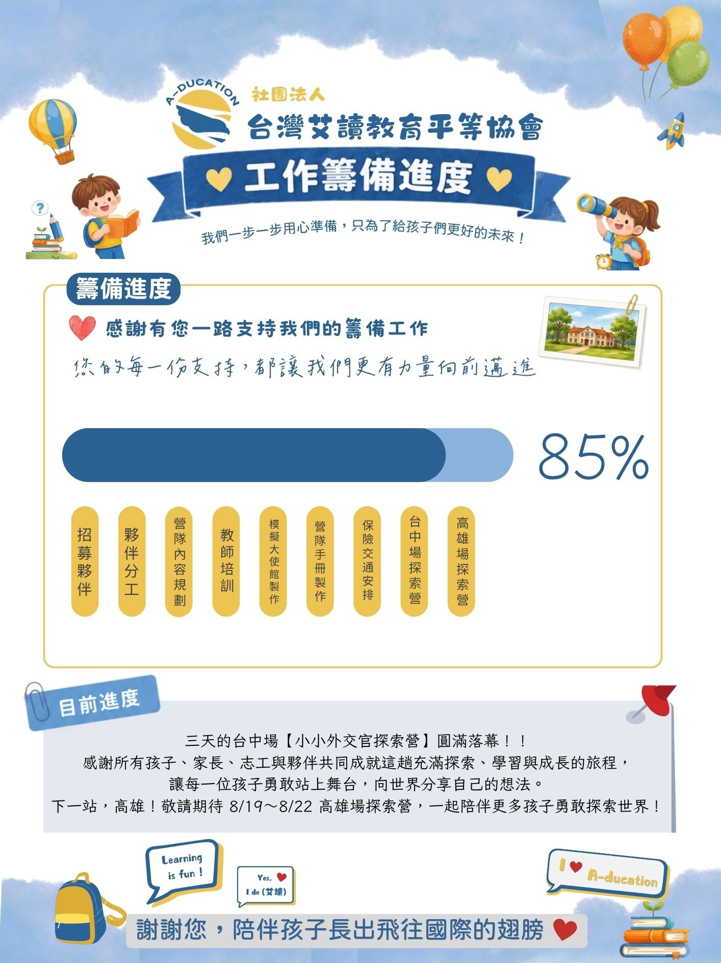 社團法人艾讀教育平等協會 夏令營 籌備進度